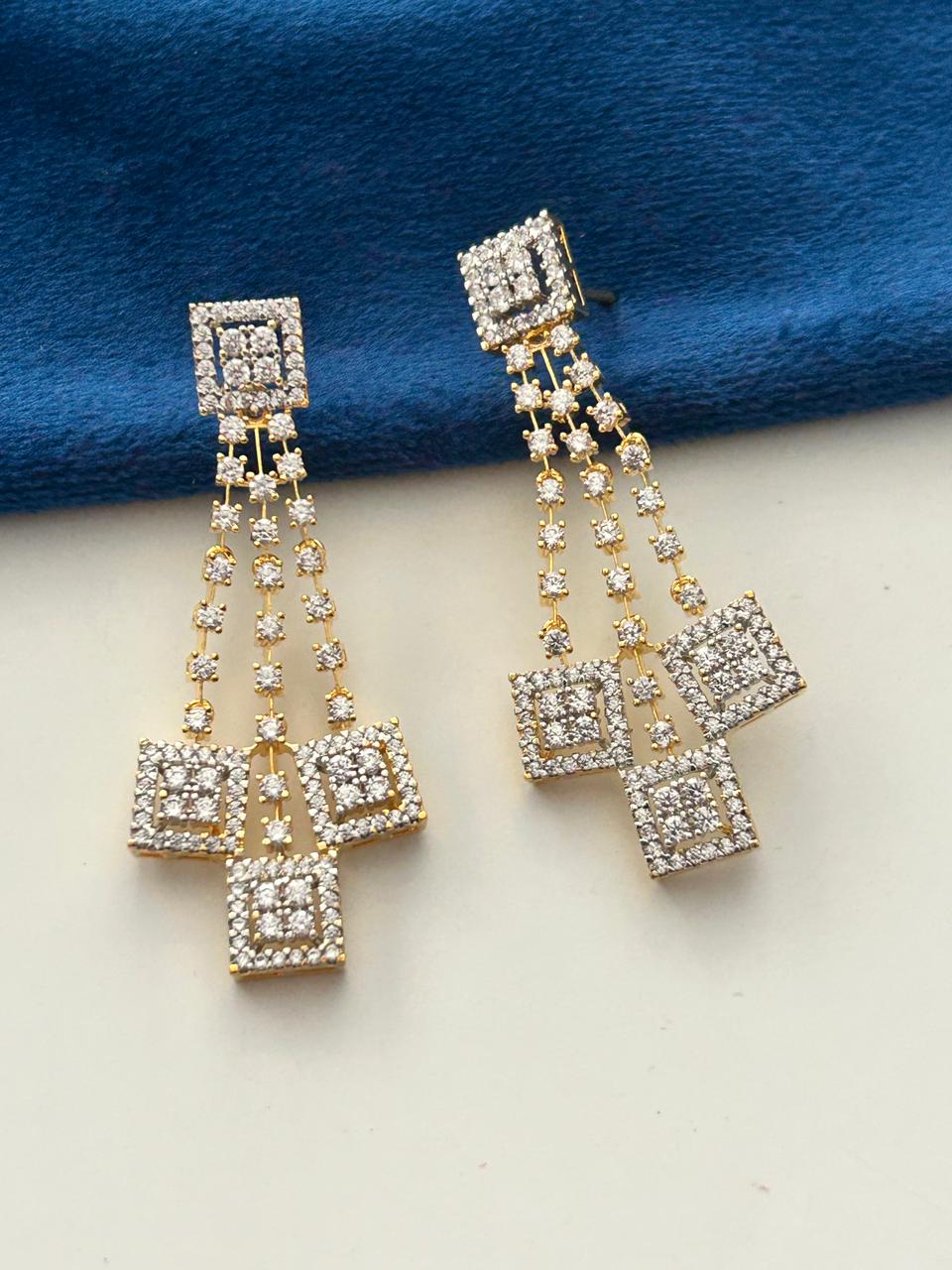 Ishaani Premium CZ Diamond Geometric Dangle Earrings