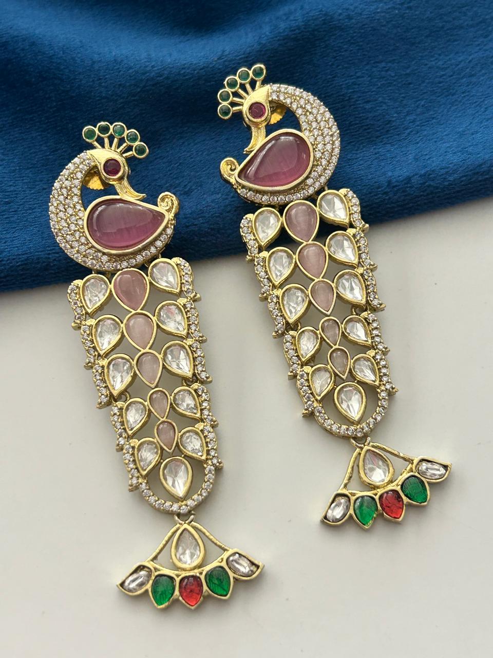 Mayurika Premium Kundan Peacock Statement Earrings