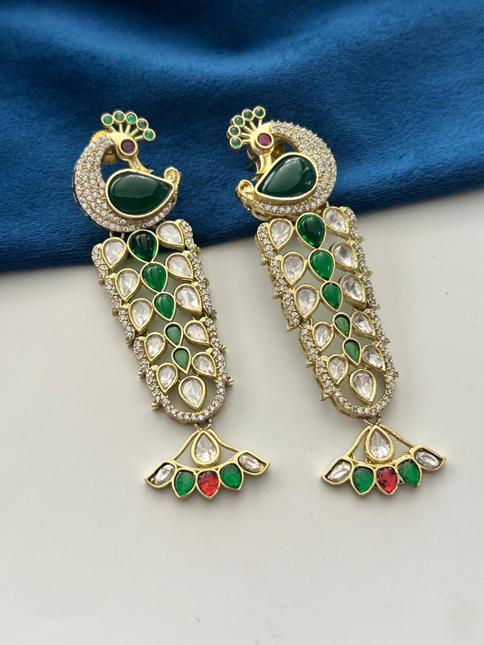 Mayurika Premium Kundan Peacock Statement Earrings