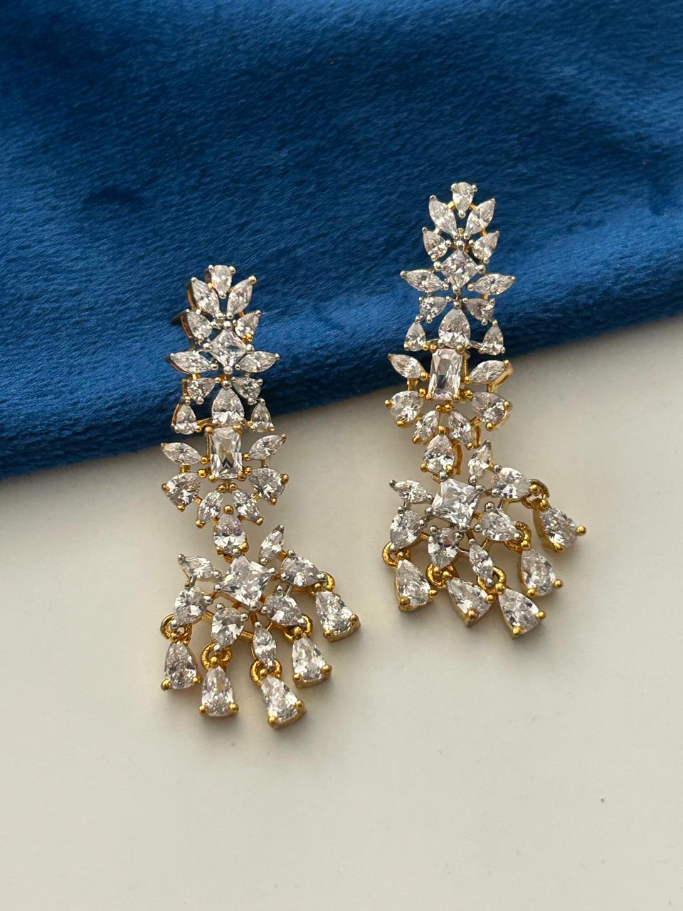 Aadhira Premium CZ Diamond Floral Chandelier Earrings