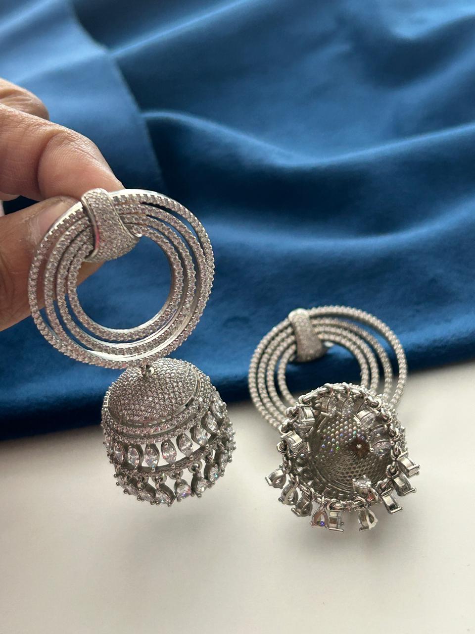 Aarohi Premium CZ Diamond Circular Jhumka Earrings