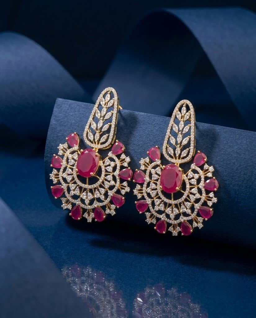 Ruhani Premium Ruby CZ Diamond Statement Earrings