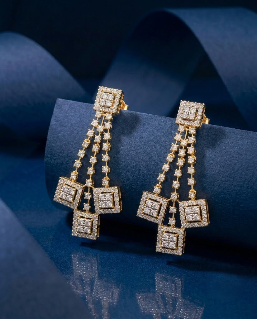 Ishaani Premium CZ Diamond Geometric Dangle Earrings