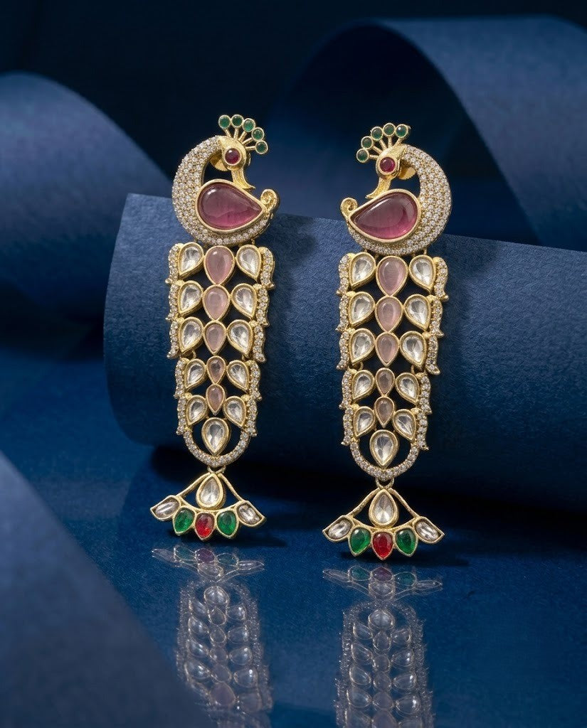 Mayurika Premium Kundan Peacock Statement Earrings