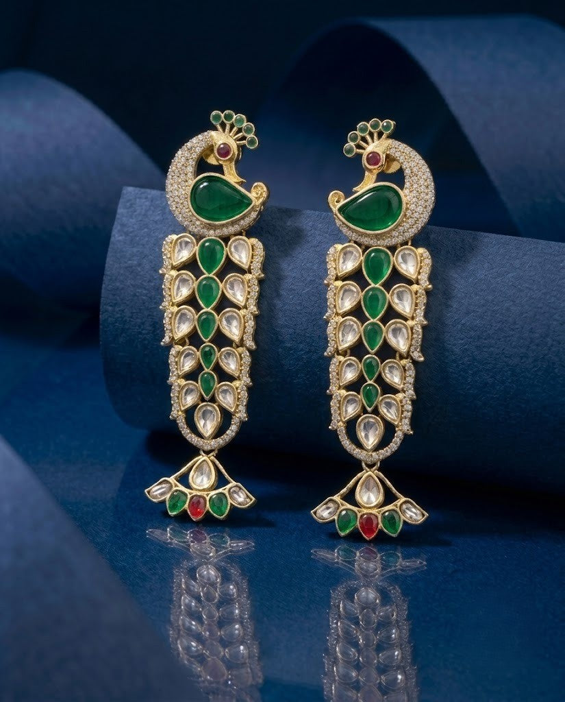 Mayurika Premium Kundan Peacock Statement Earrings