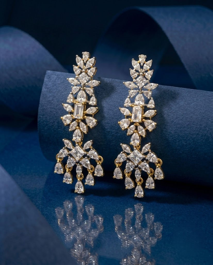 Aadhira Premium CZ Diamond Floral Chandelier Earrings
