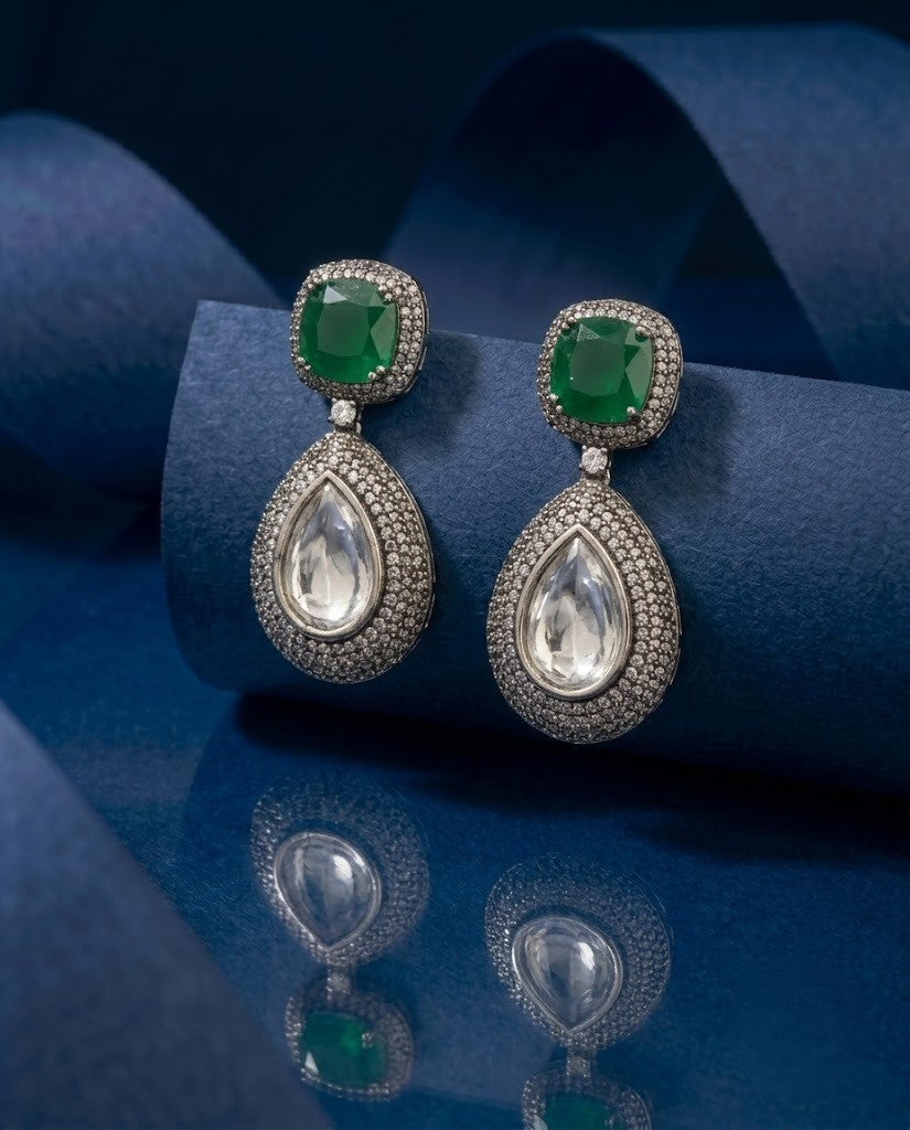 Zariya Premium Emerald CZ Diamond Teardrop Earrings