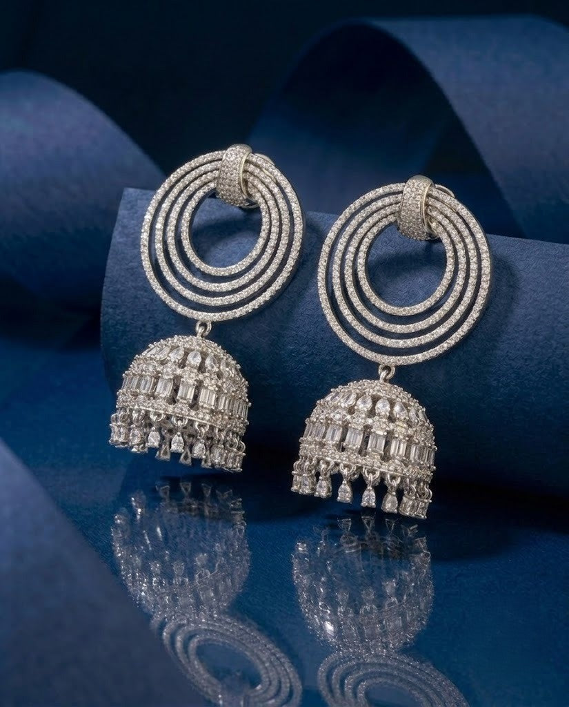 Aarohi Premium CZ Diamond Circular Jhumka Earrings