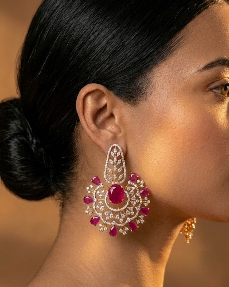 Ruhani Premium Ruby CZ Diamond Statement Earrings