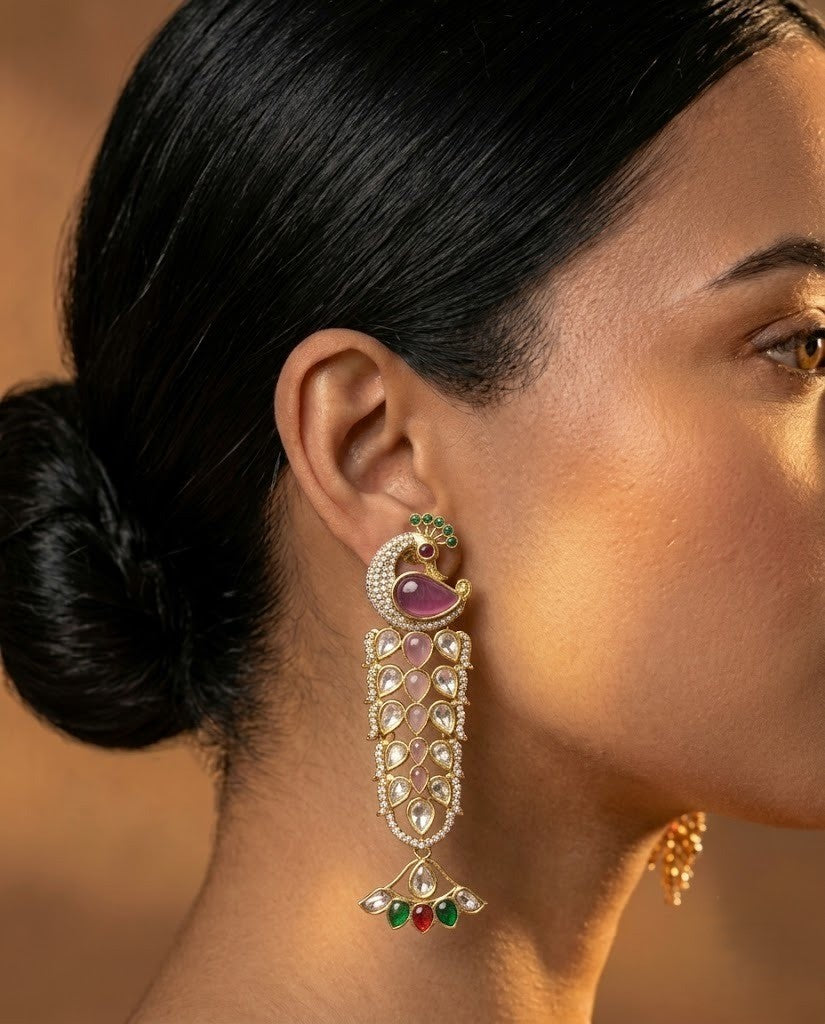 Mayurika Premium Kundan Peacock Statement Earrings
