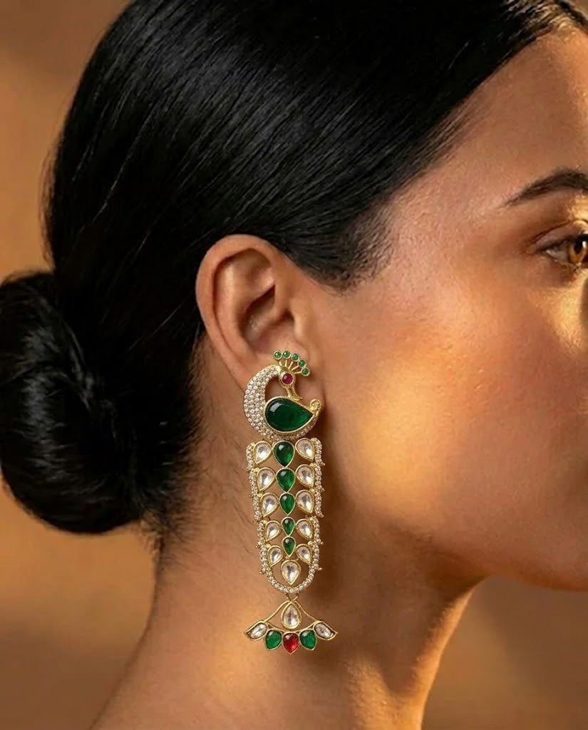 Mayurika Premium Kundan Peacock Statement Earrings