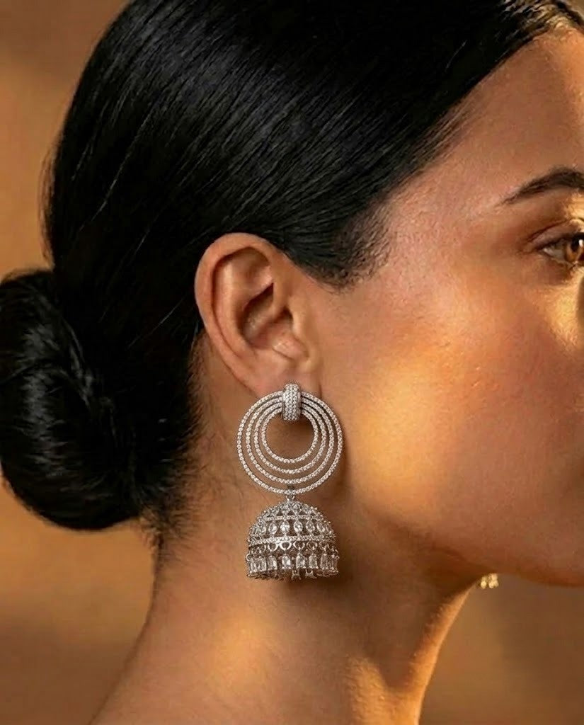 Aarohi Premium CZ Diamond Circular Jhumka Earrings