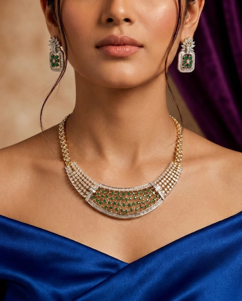 Rajeshwari Ruby Lattice Diamond Necklace Set