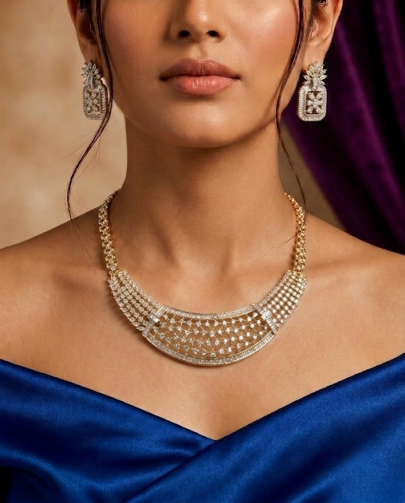 Rajeshwari Ruby Lattice Diamond Necklace Set