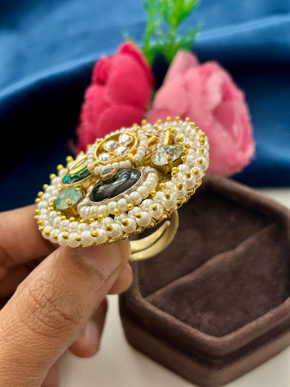 Noorika Kundan German Silver Statement Ring