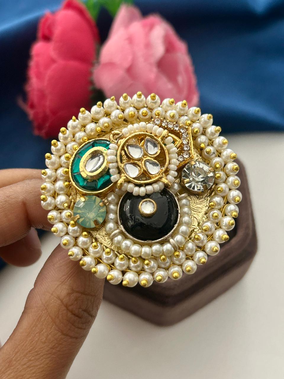 Noorika Kundan German Silver Statement Ring