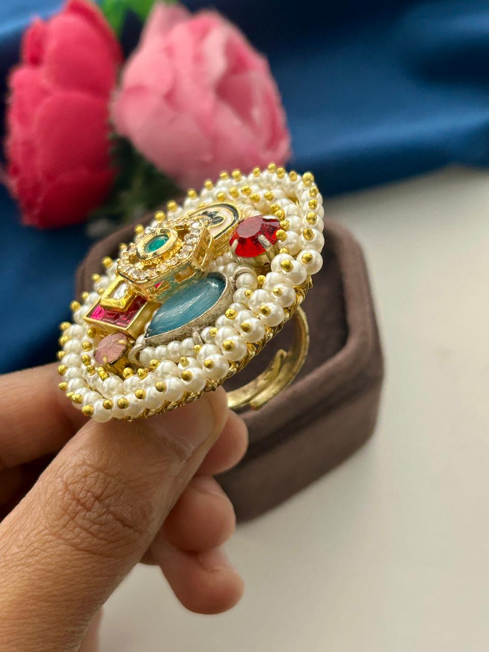 Zarisha Kundan German Silver Statement Ring