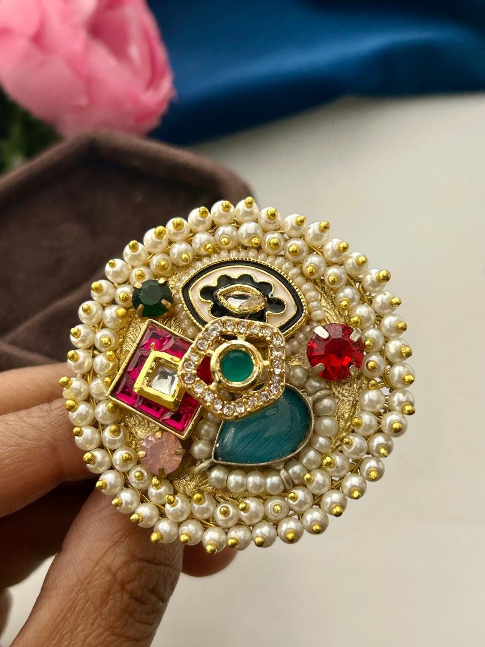 Zarisha Kundan German Silver Statement Ring