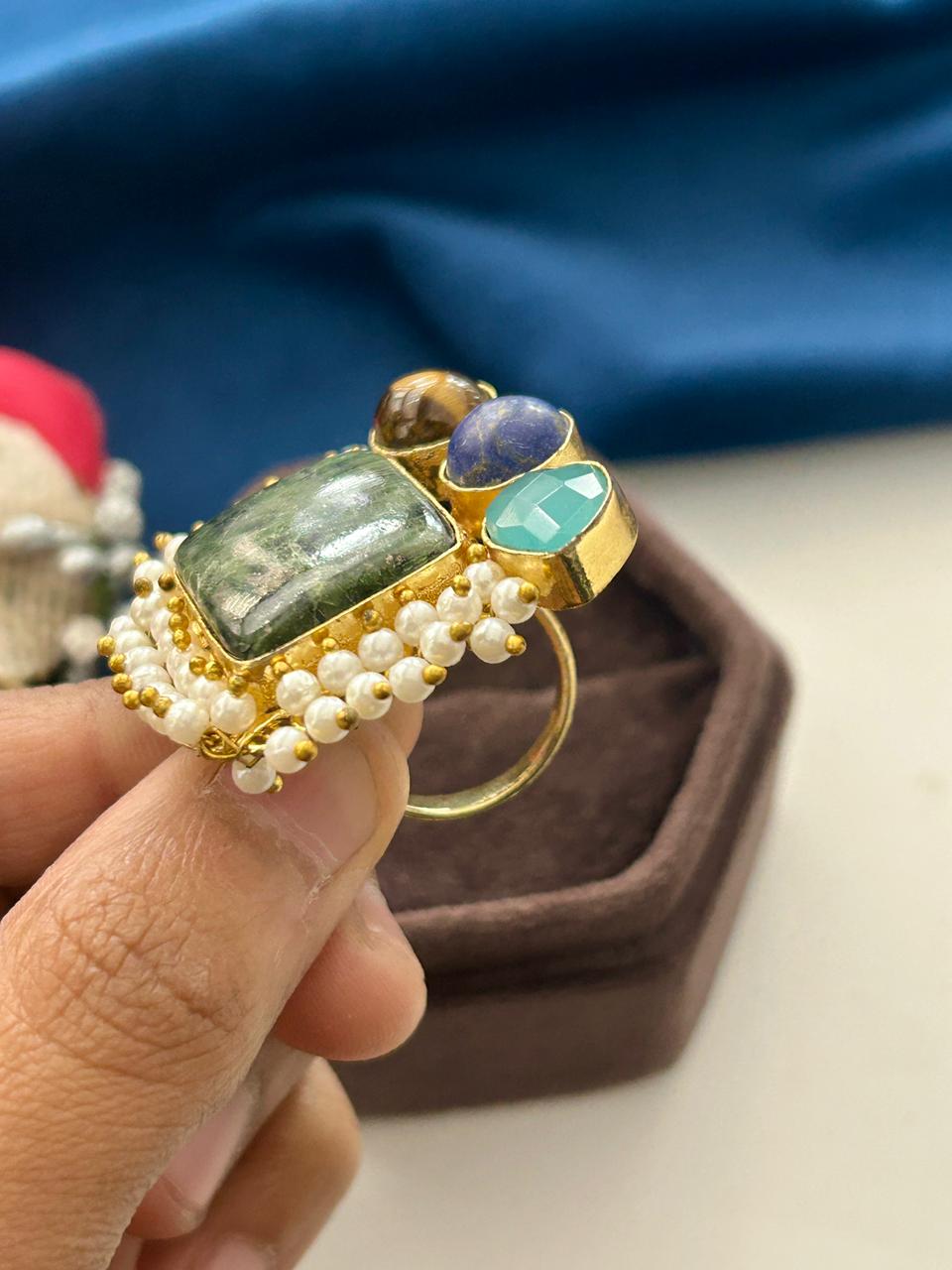 Varnika Natural Stone German Silver Statement Ring
