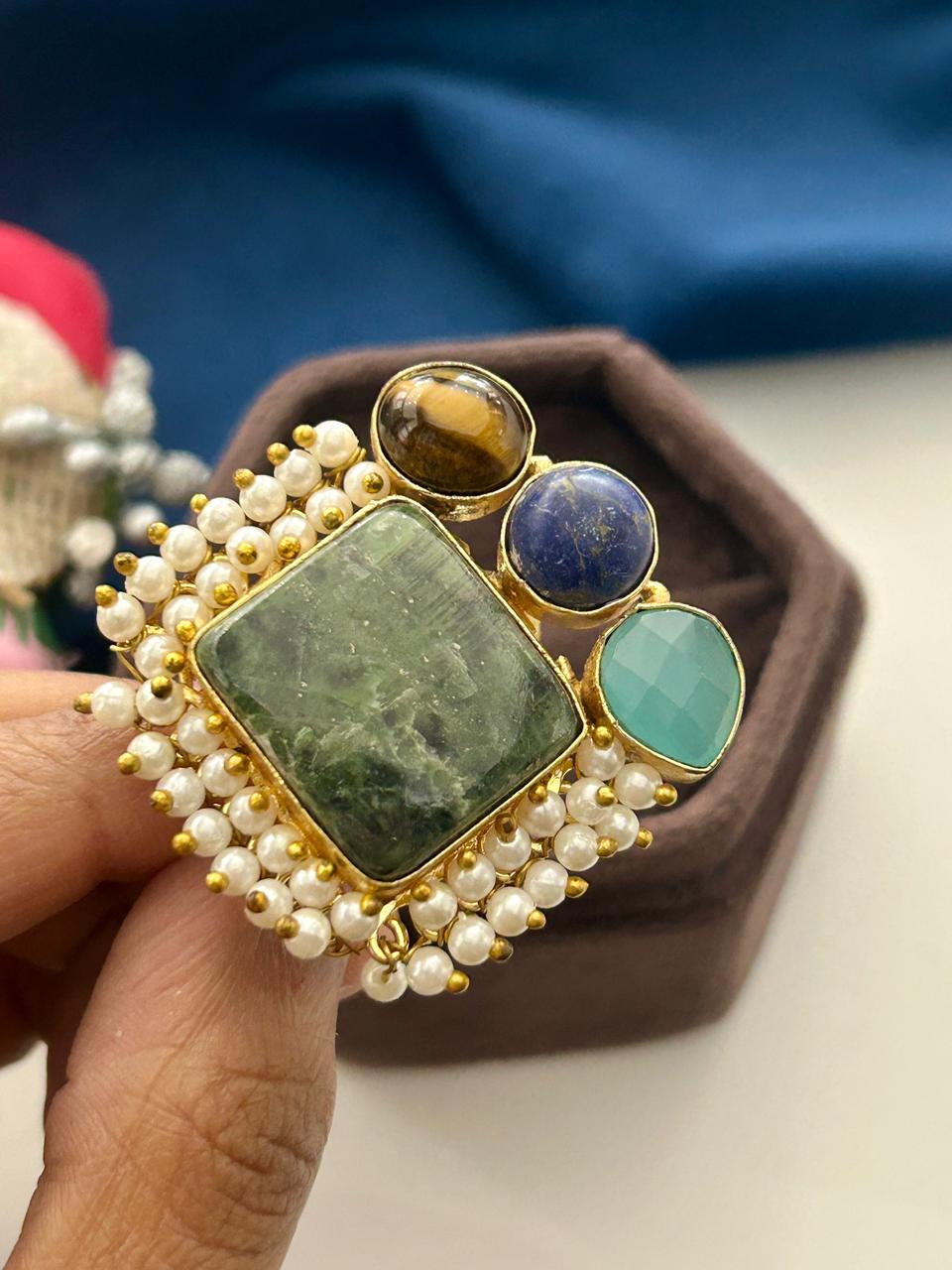Varnika Natural Stone German Silver Statement Ring