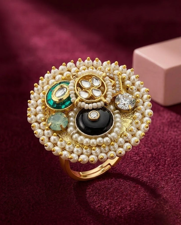 Noorika Kundan German Silver Statement Ring