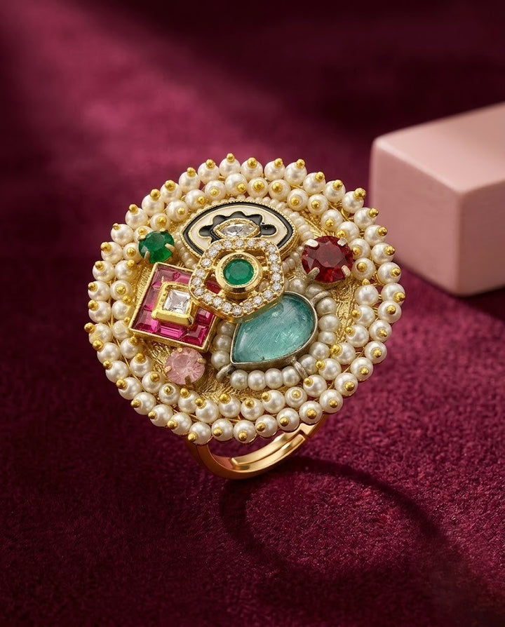 Zarisha Kundan German Silver Statement Ring