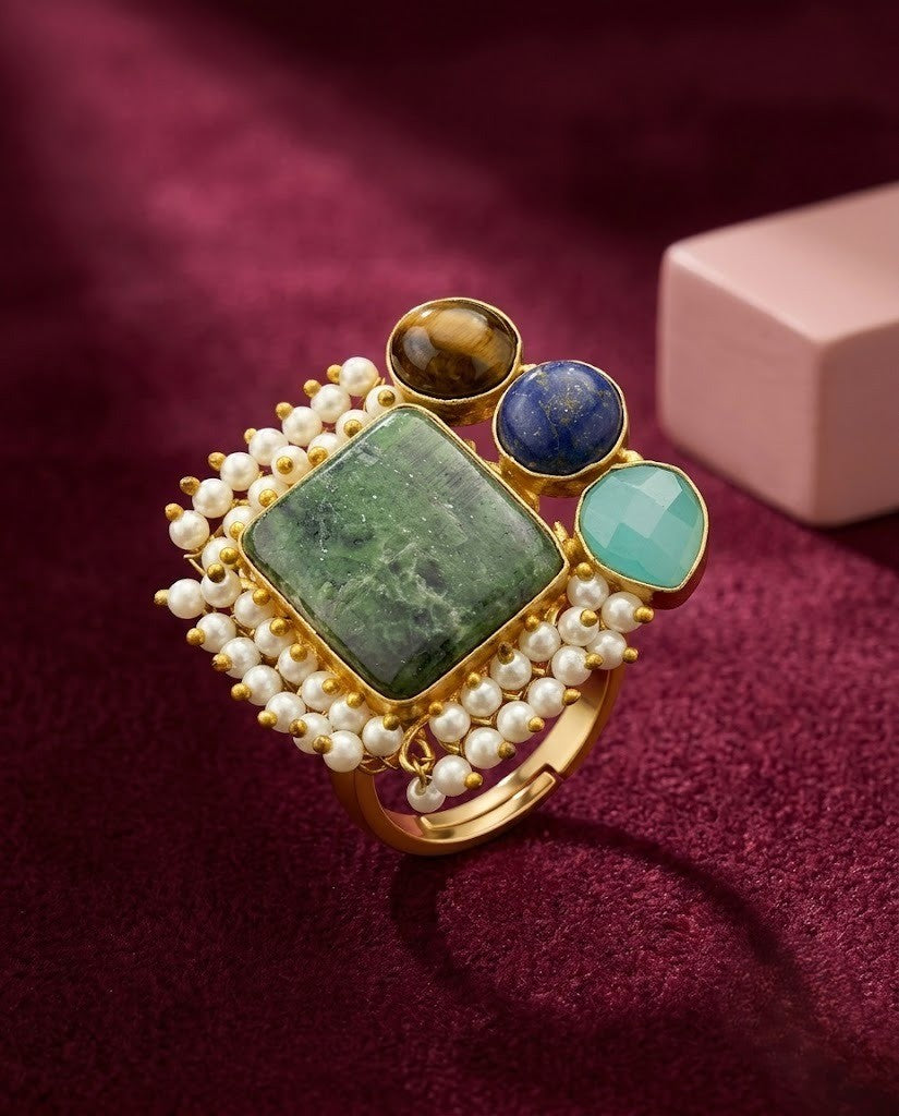 Varnika Natural Stone German Silver Statement Ring