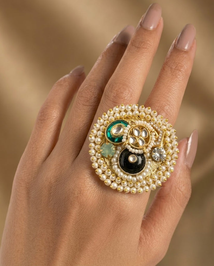 Noorika Kundan German Silver Statement Ring