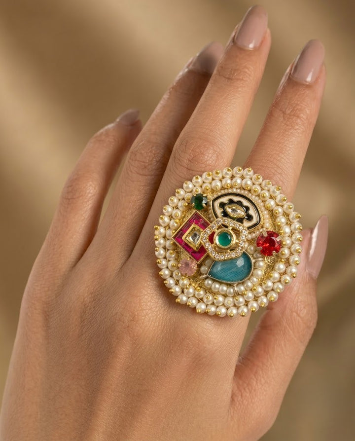 Zarisha Kundan German Silver Statement Ring