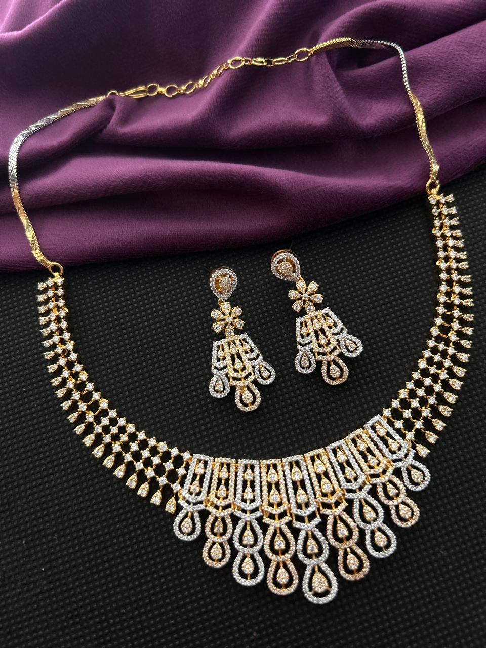 Aarohi Cascade CZ   Gold Plated Jewellery Set for Women