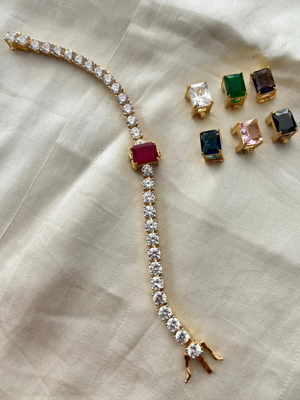 Aarohi Interchangeable CZ Tennis Bracelet with Changeable Gemstone Charms