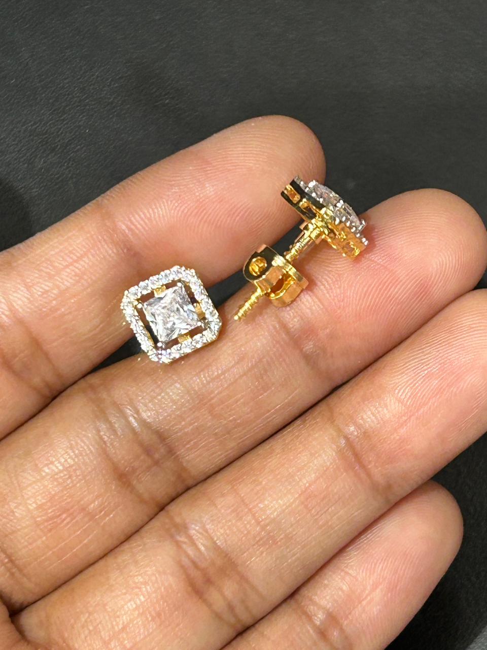 Aaranya Princess Cut CZ Stud Earrings Diamond Look Studs  for Women