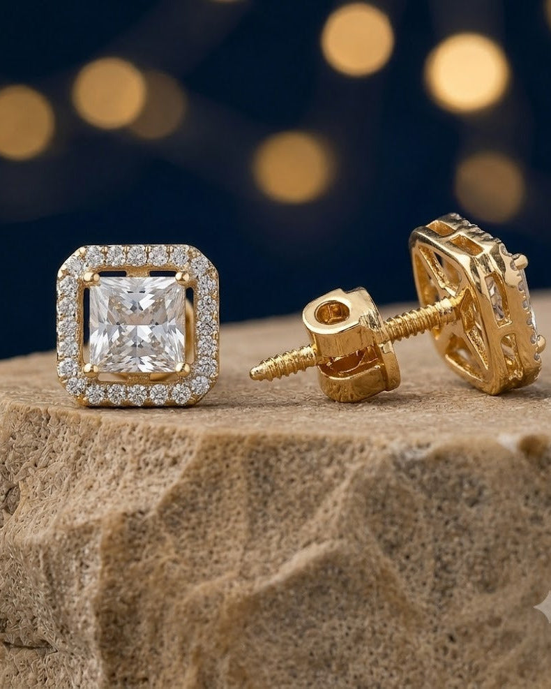 Aaranya Princess Cut CZ Stud Earrings Diamond Look Studs  for Women