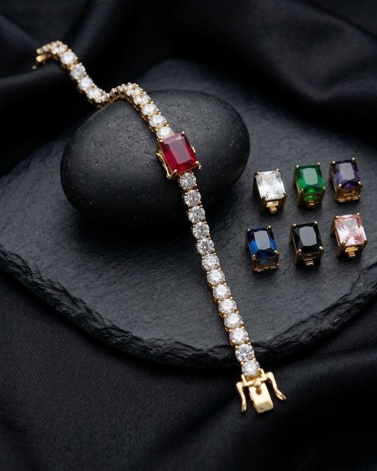 Aarohi Interchangeable CZ Tennis Bracelet with Changeable Gemstone Charms