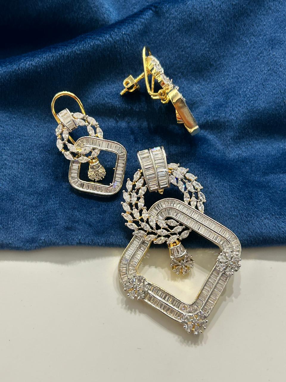 Aaranya Luxe Geometric Pendent &Screw Back Earrings Pendent Set for Women