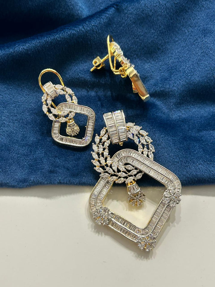 Aaranya Luxe Geometric Pendent &Screw Back Earrings Pendent Set for Women