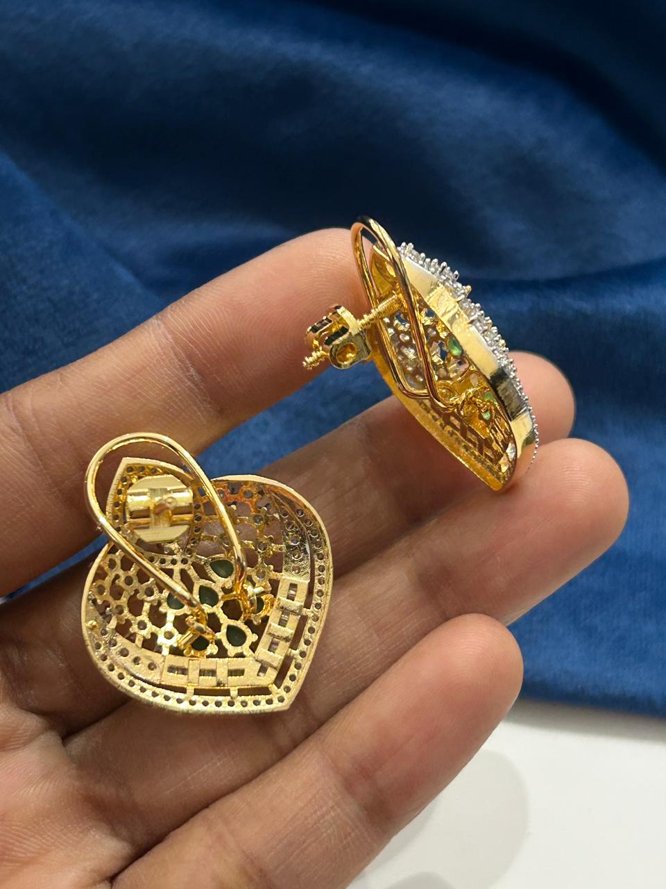 American Diamond Pendant Set  with Screw Back Earrings for Women