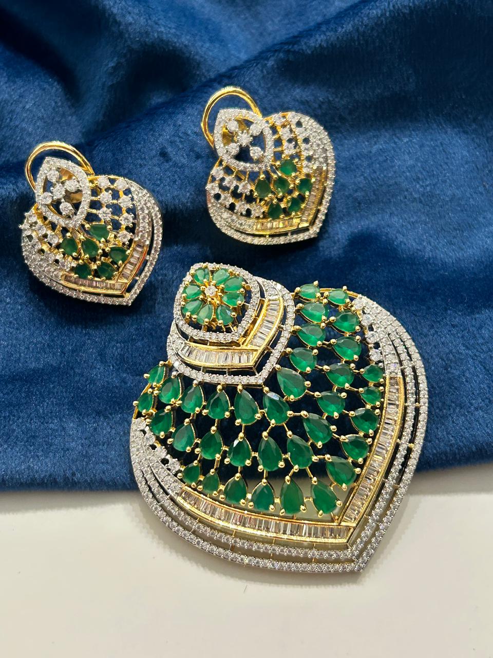 American Diamond Pendant Set  with Screw Back Earrings for Women