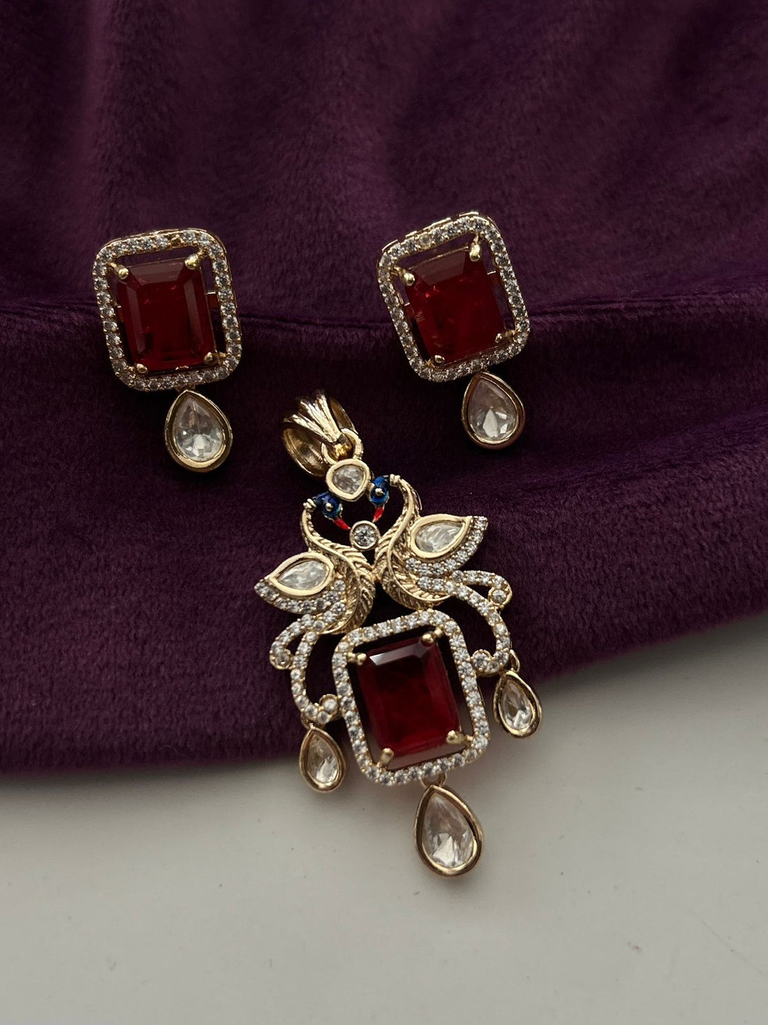Rangmahal Ruby AD Pendant Set