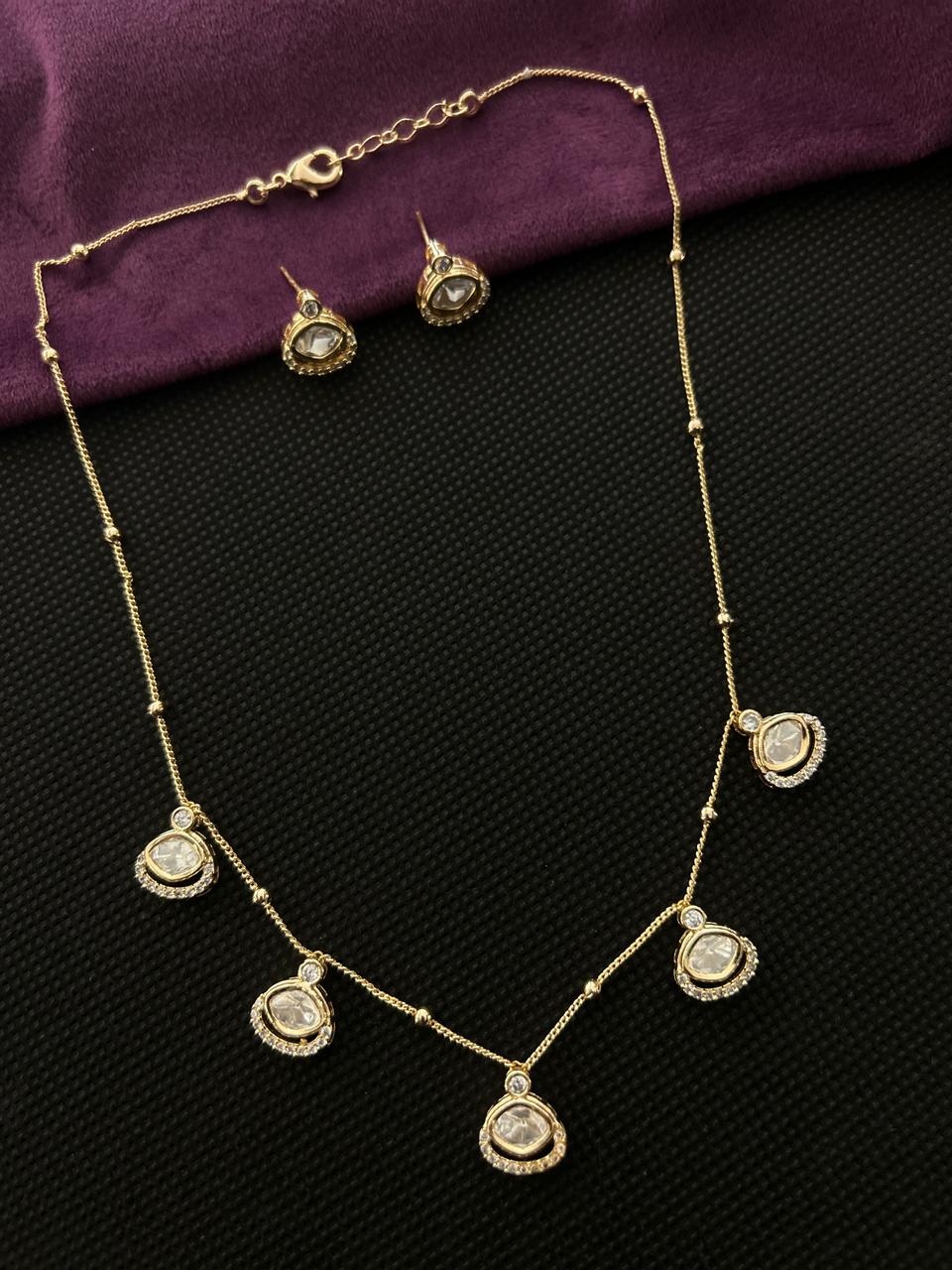 Noor Kundan  Gold Finish  Necklace with Earrings Necklace Set