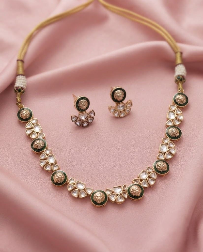 Simhika Rajwadi Kundan Necklace Set with Earrings
