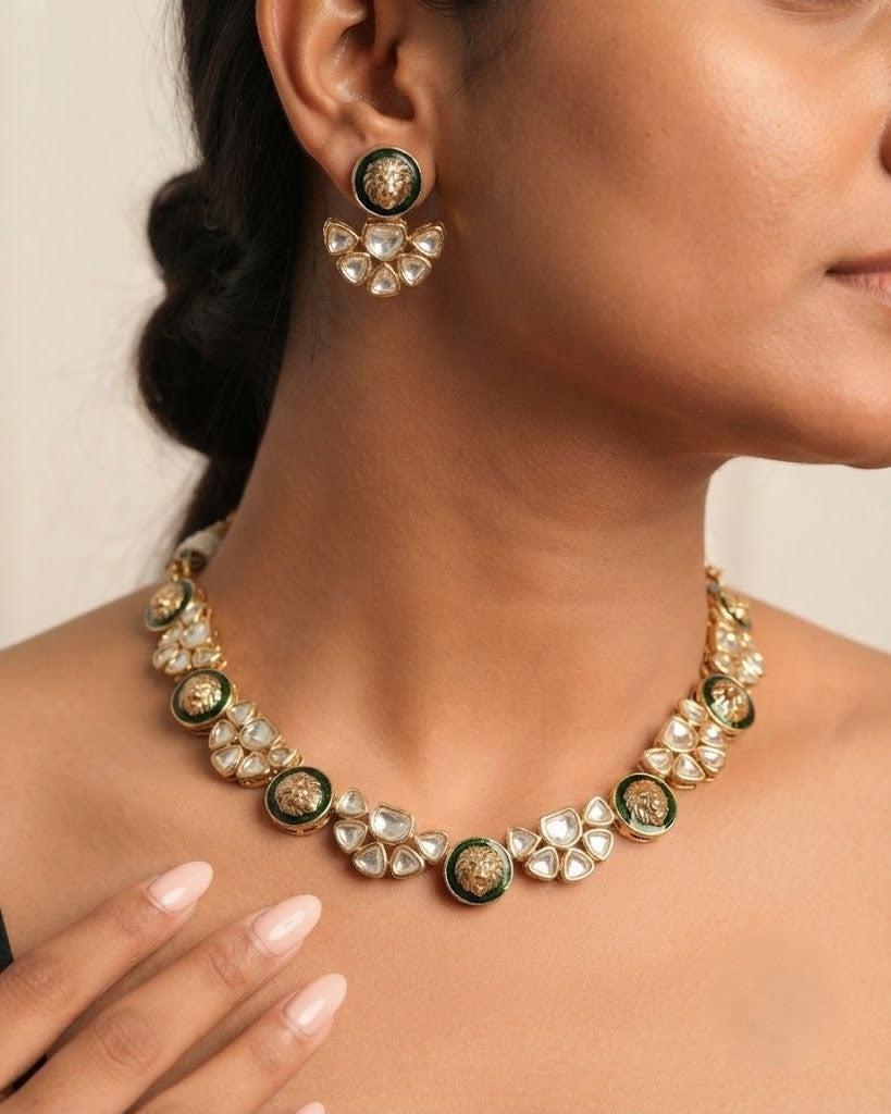 Simhika Rajwadi Kundan Necklace Set with Earrings
