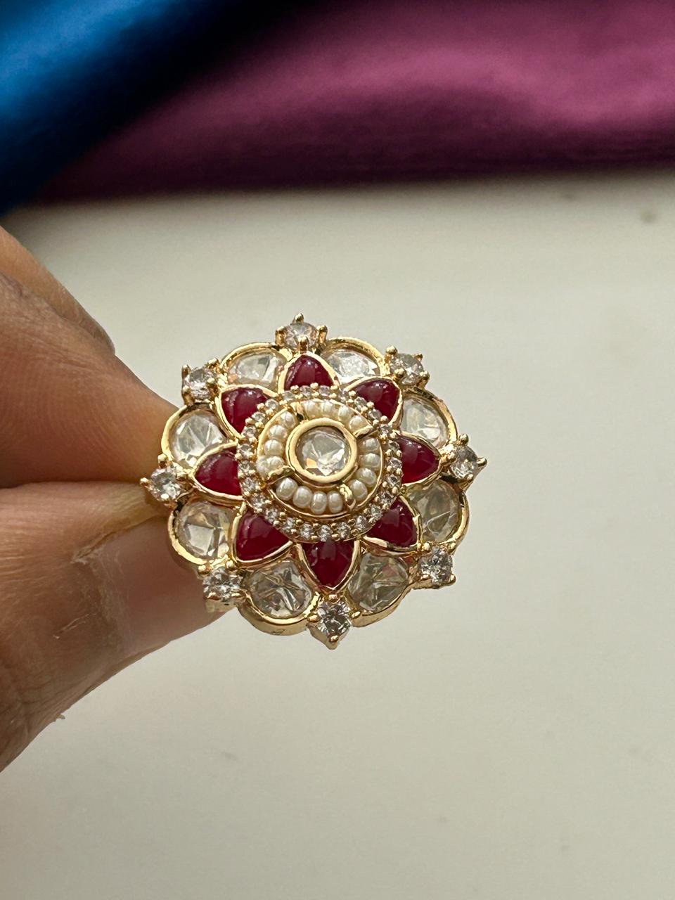 Vaidehi Pearl Kundan Floral Statement Ring