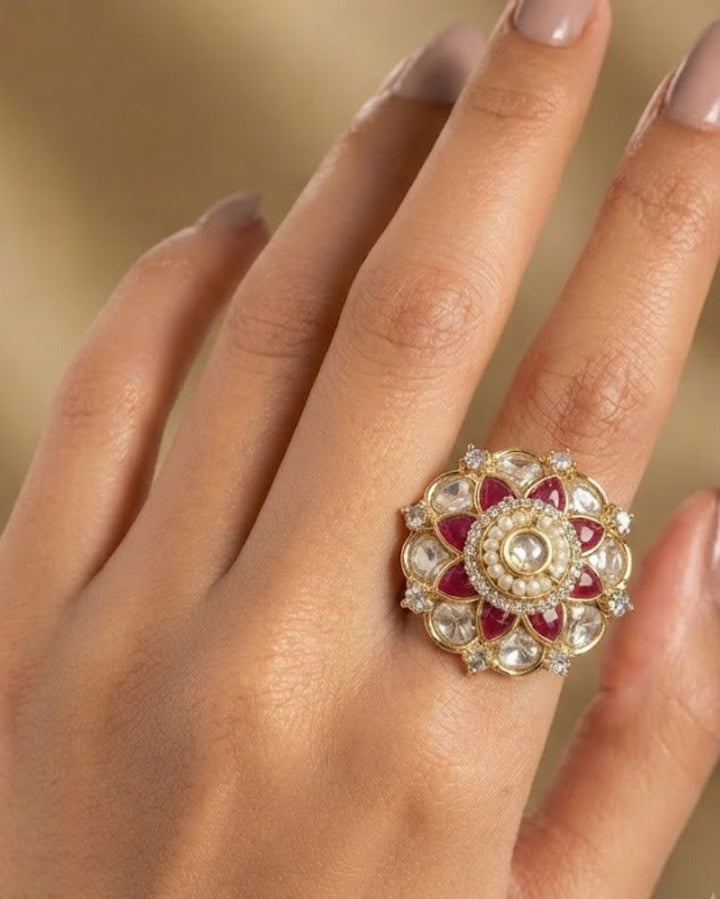 Vaidehi Pearl Kundan Floral Statement Ring