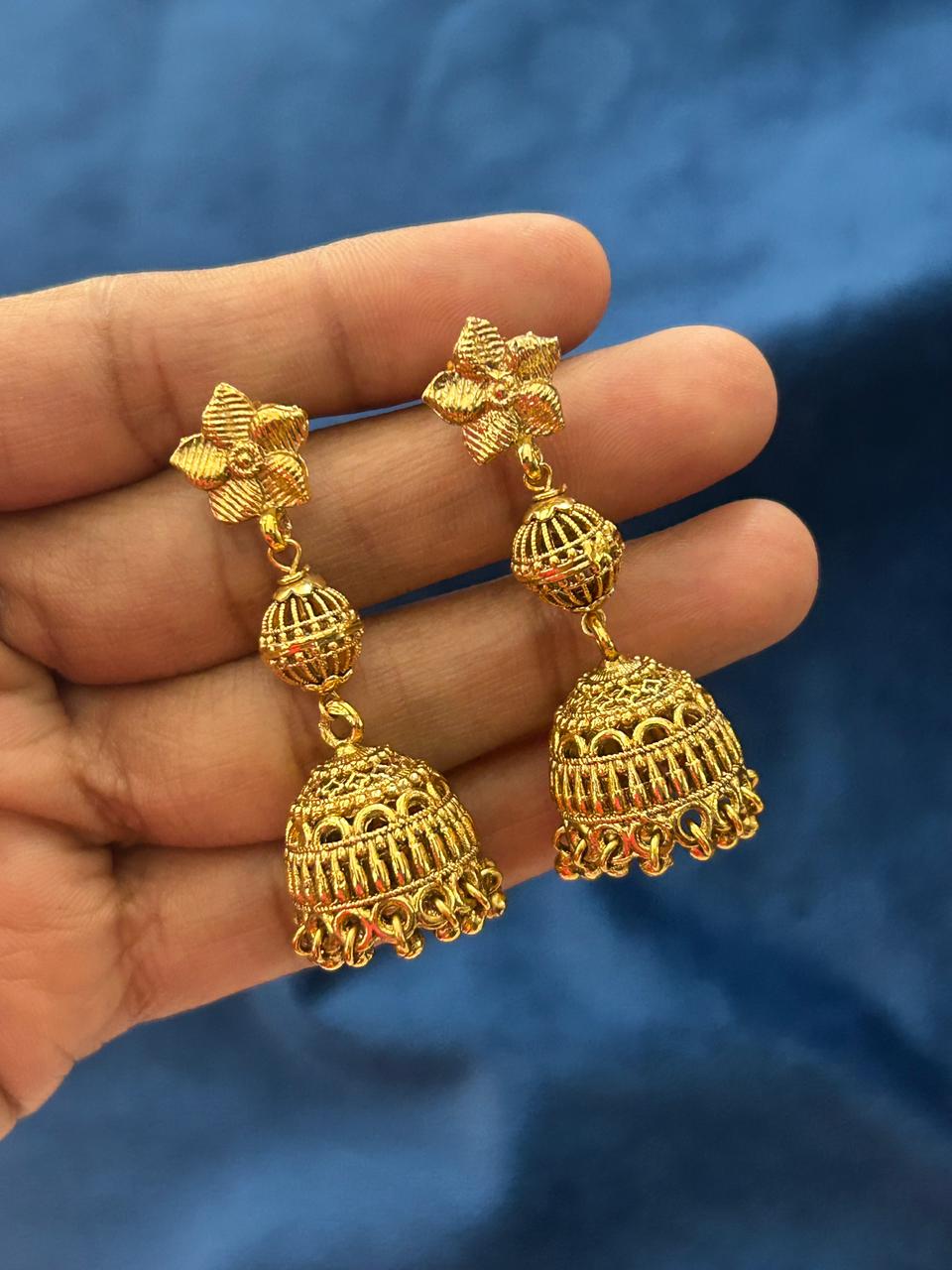 Rajnandini Antique Temple Mala Set with Jhumka Earrings