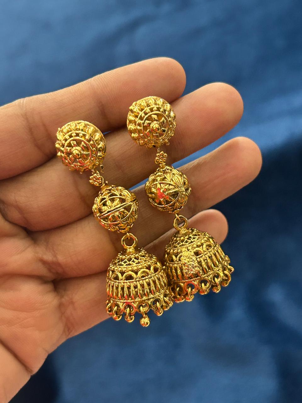 Devanshi Antique Temple Mala Necklace Set with Jhumka Earrings