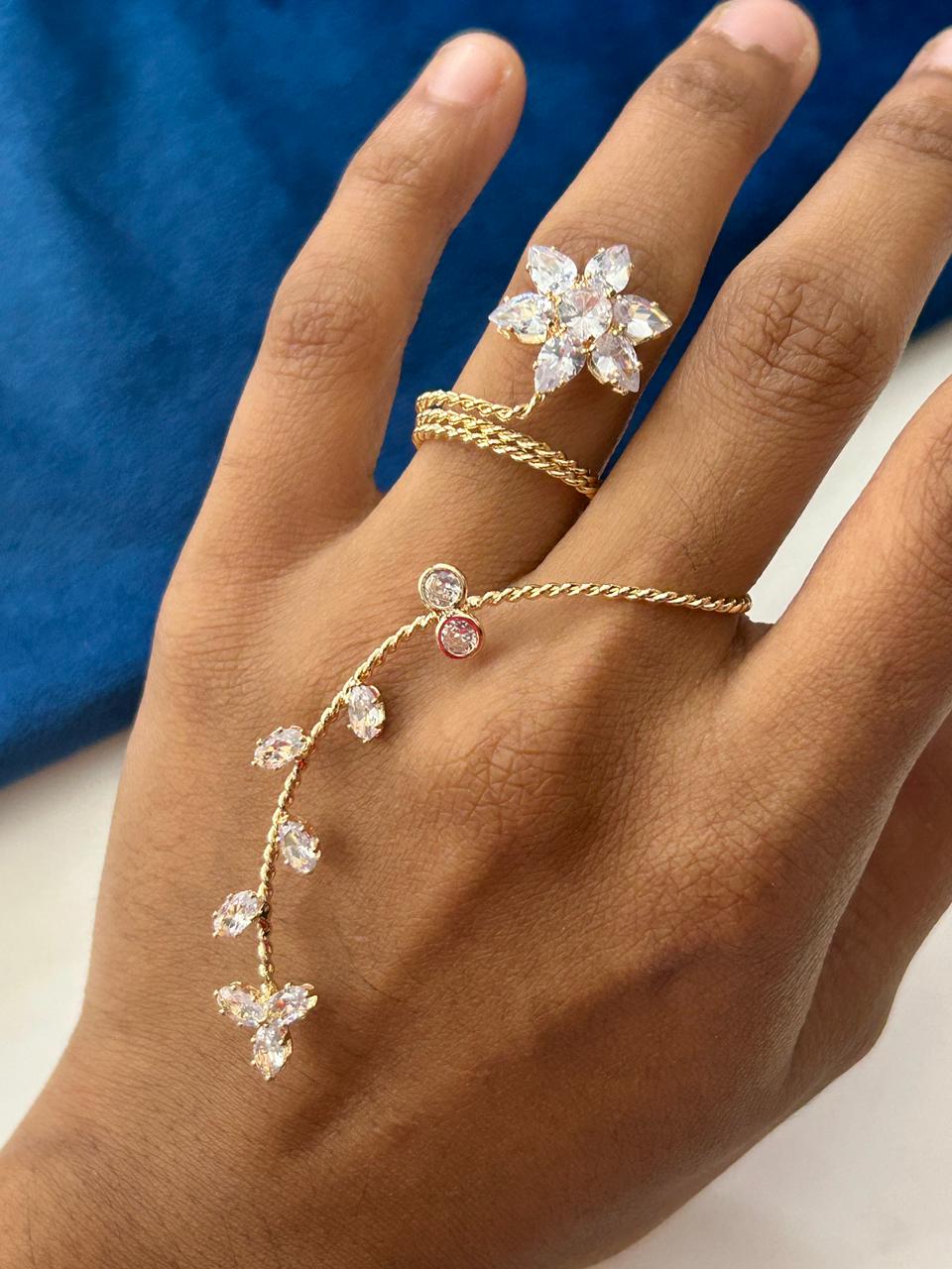 Florenza CZ Floral Adjustable Finger Ring