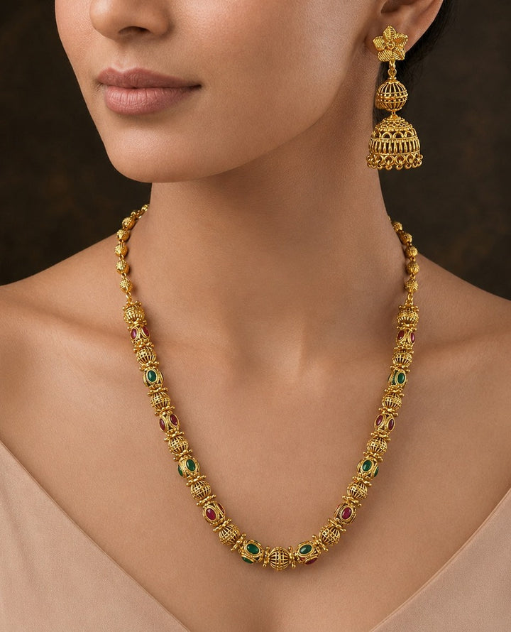 Rajnandini Antique Temple Mala Set with Jhumka Earrings