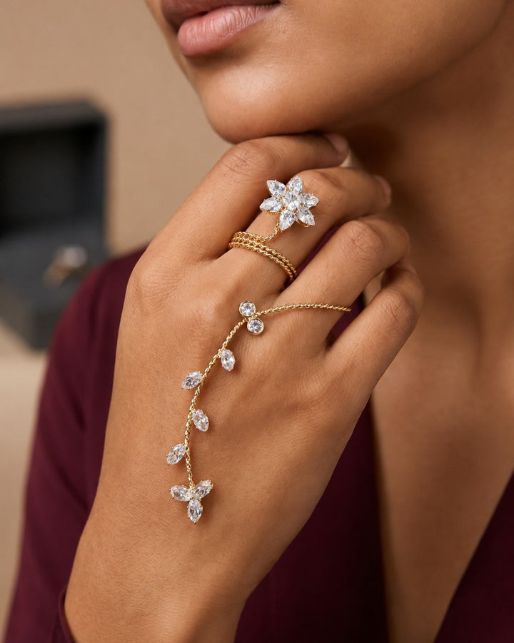 Florenza CZ Floral Adjustable Finger Ring