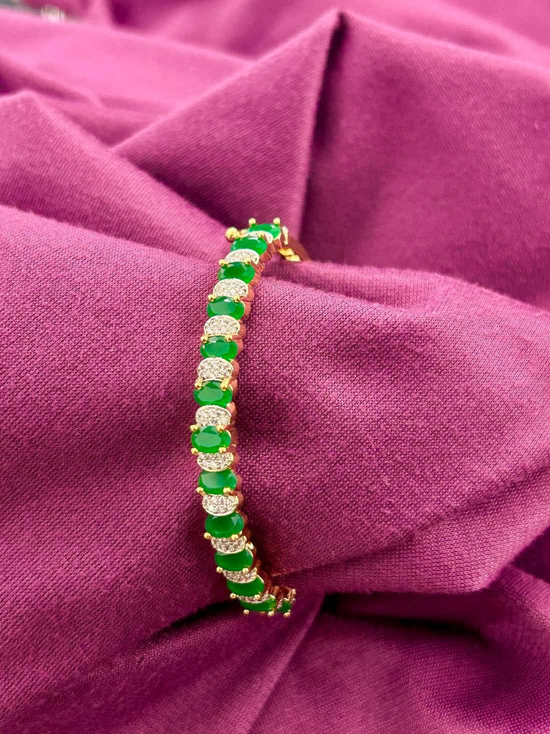 Emerald & Ruby Elegance CZ  Gold-Plated Designer Bracelet